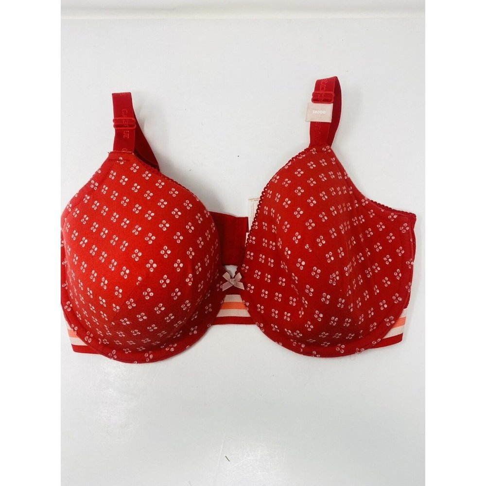 38 DDD  Cacique Red White Polka Dots Underwire Lightly Lined T-Shirt Bra